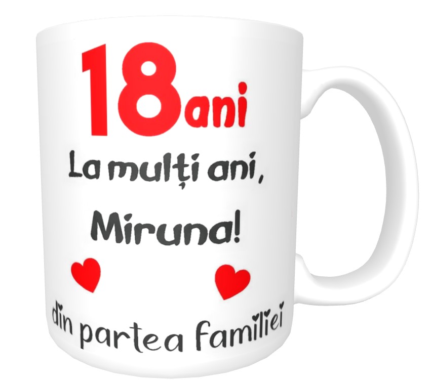 Cana personalizată pentru aniversare 18 ani, cu poză și mesaj ”La mulți ani”