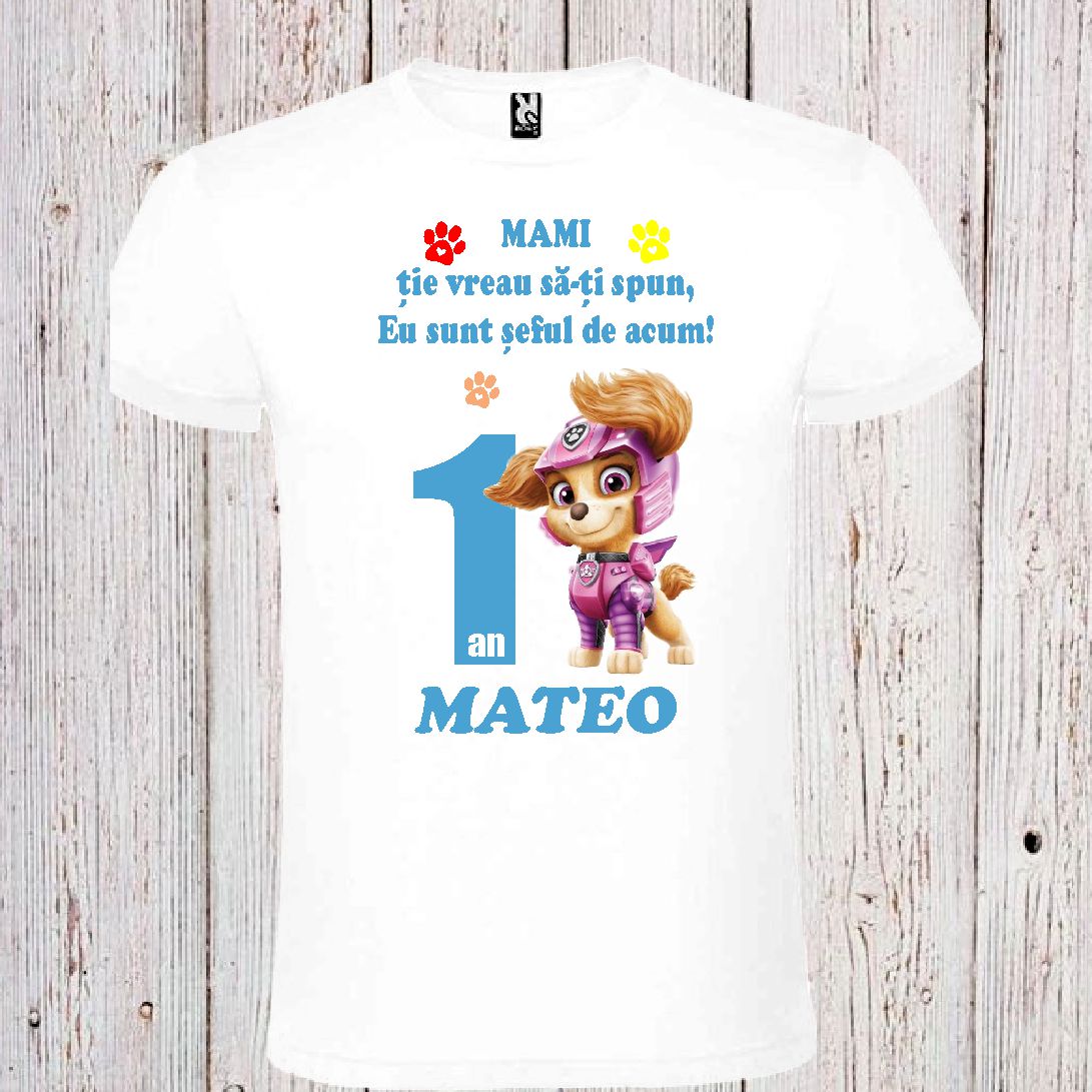 Set 2 tricouri si body pentru aniversare 1 an, ”Patrula catelusilor” - imagine 3