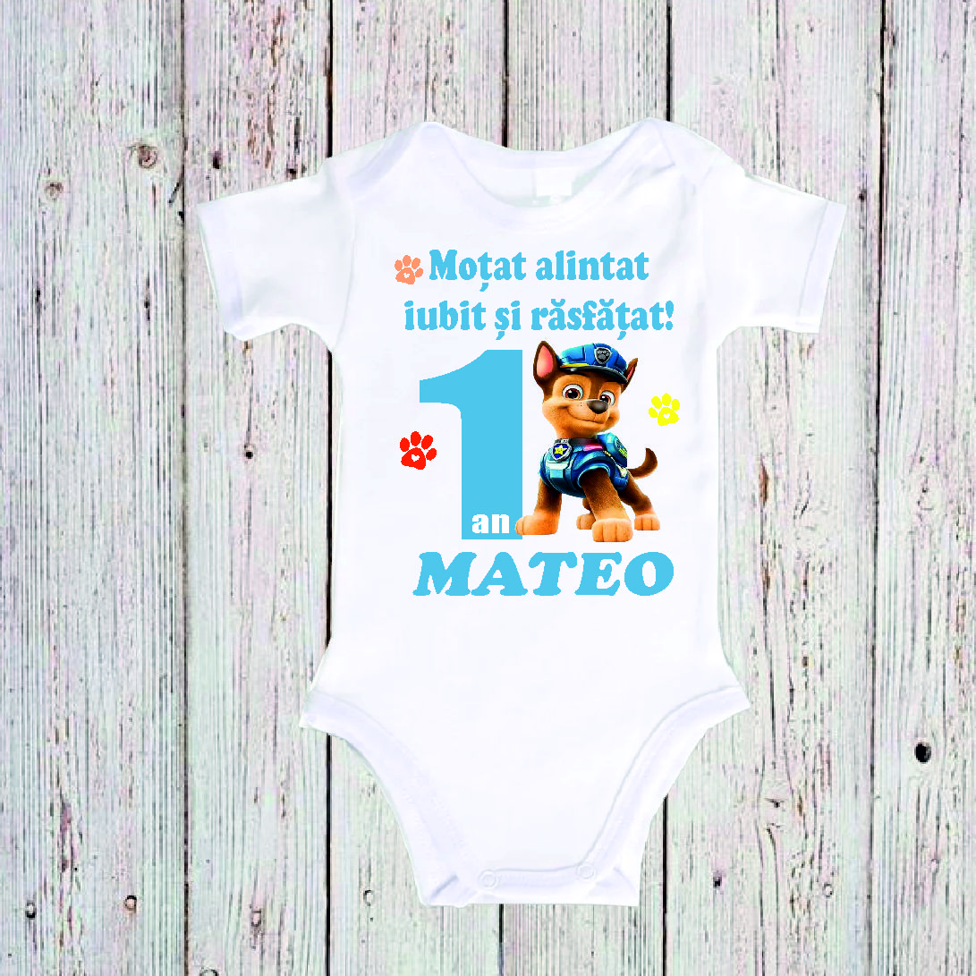 Set 2 tricouri si body pentru aniversare 1 an, ”Patrula catelusilor” - imagine 4